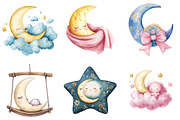 Watercolor Baby Dreamy Princess Moon, an Illustration by Watercolor design (Thumbnail 3 of 4)