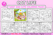 Cat Life Funny & Cute Coloring Pages, an Animal Illustration by Design Station (Thumbnail 1 of 4)