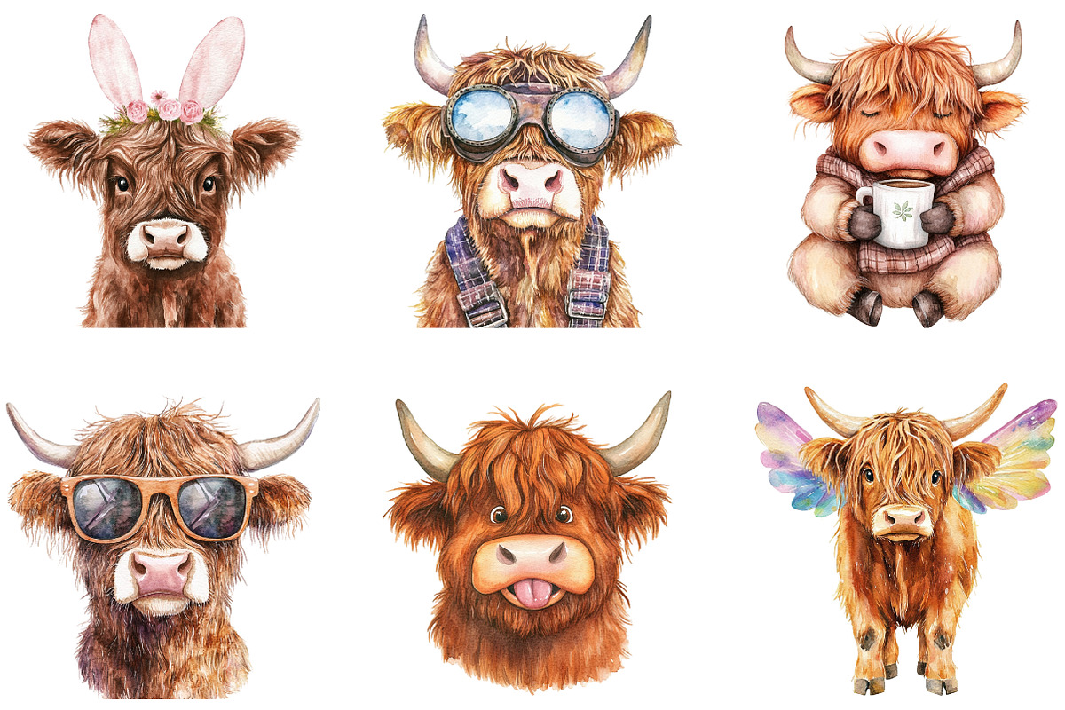 Funny Highland Cow Clipart Bundle, an Illustration by DreamArtGraphic (Photo 3 of 4)