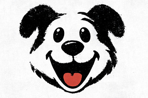 Happy cartoon dog face illustration with black ears, wide eyes,, an Animal Photo by José Manuel Gelpi