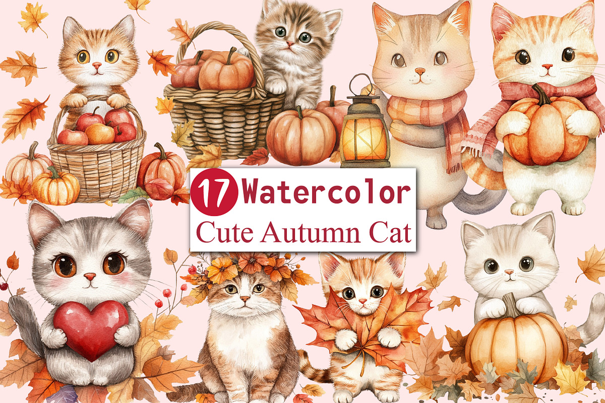 Cute Autumn Cat Sublimation Clipart, an Illustration by CitraGraphics (Photo 1 of 6)