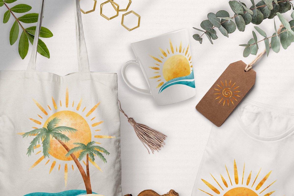 Watercolor Summer Sun Clipart, a Seasonal Illustration by Mespilia (Photo 5 of 5)