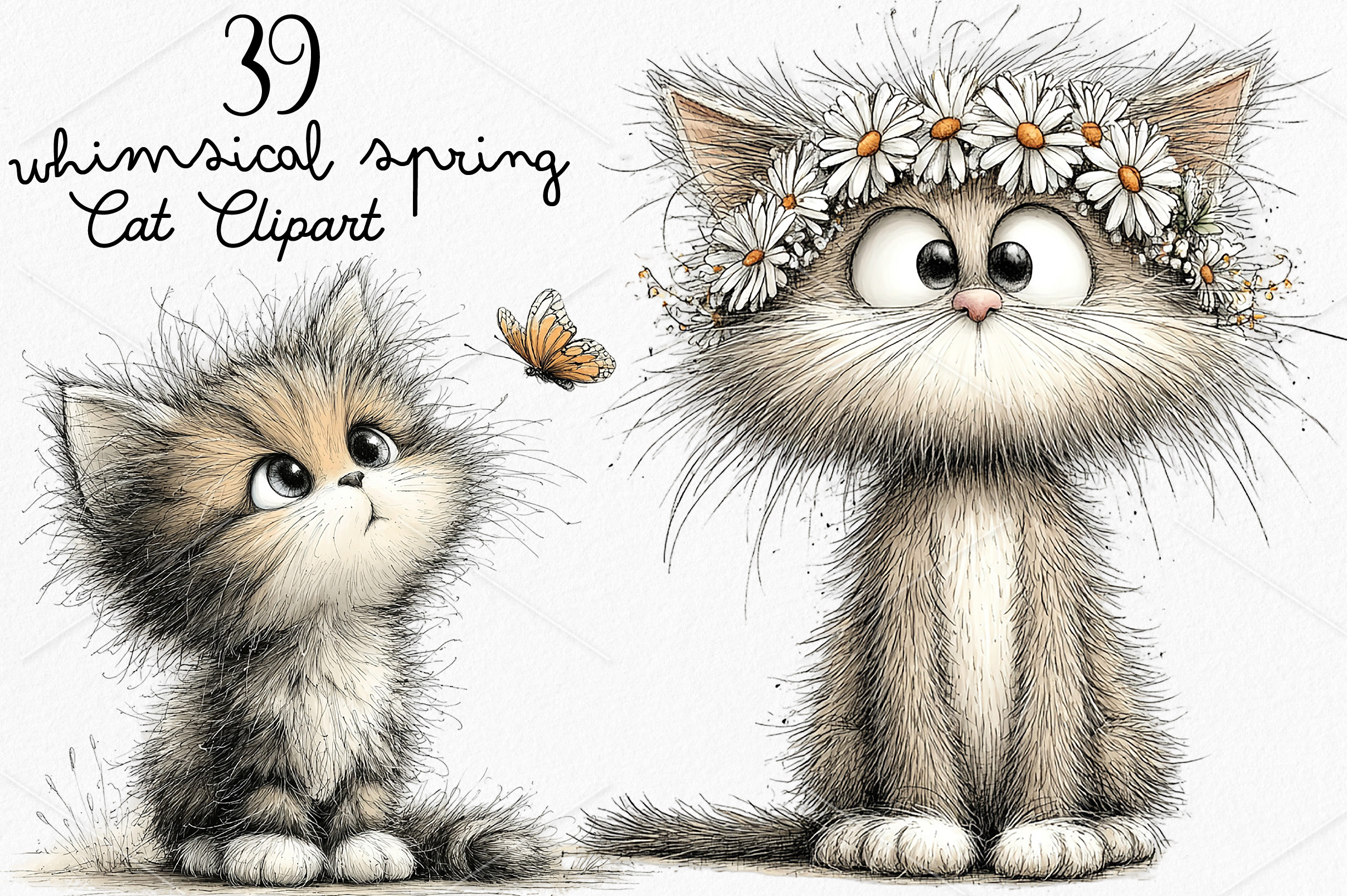 Whimsical Spring Cat Clipart Bundle, a Seasonal Illustration by Canvas ...