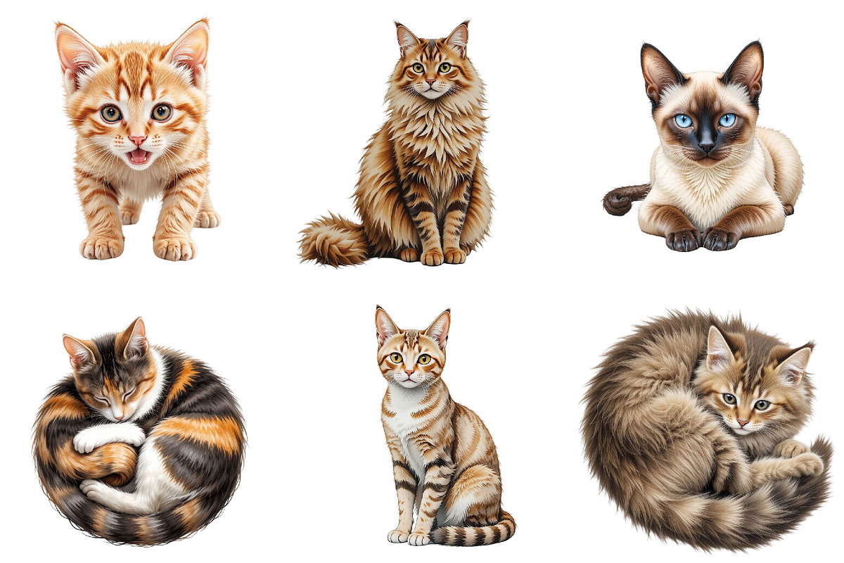 Beautiful Watercolor Cats Clipart, an Illustration by Pixels.Craft (Photo 5 of 5)