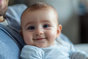 Smiling baby enjoying time with parent indoors, a Person Photo by AlyaAnd