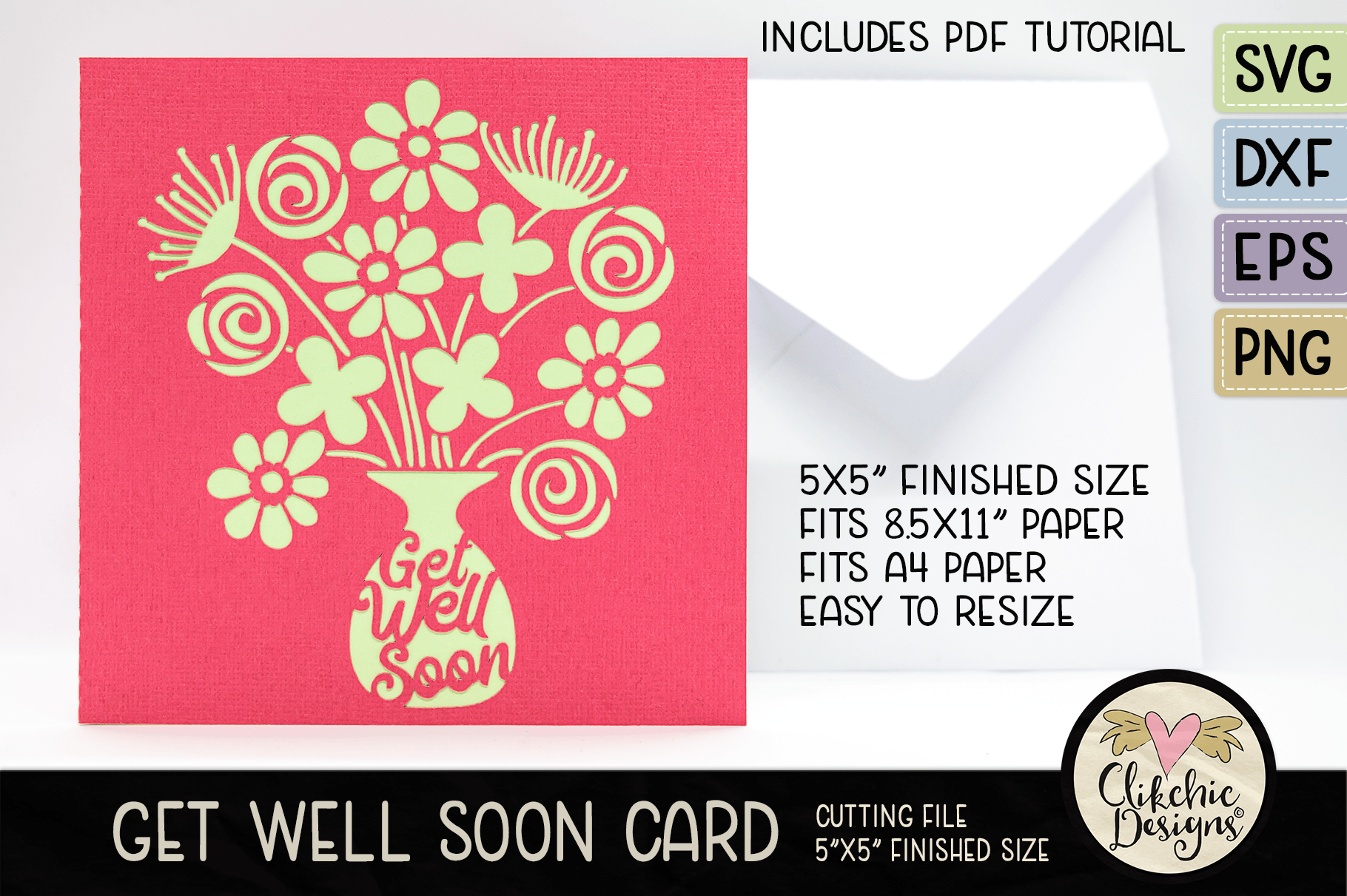 Get Well Soon Card SVG Cutting Files, a Card Template by Clikchic Designs