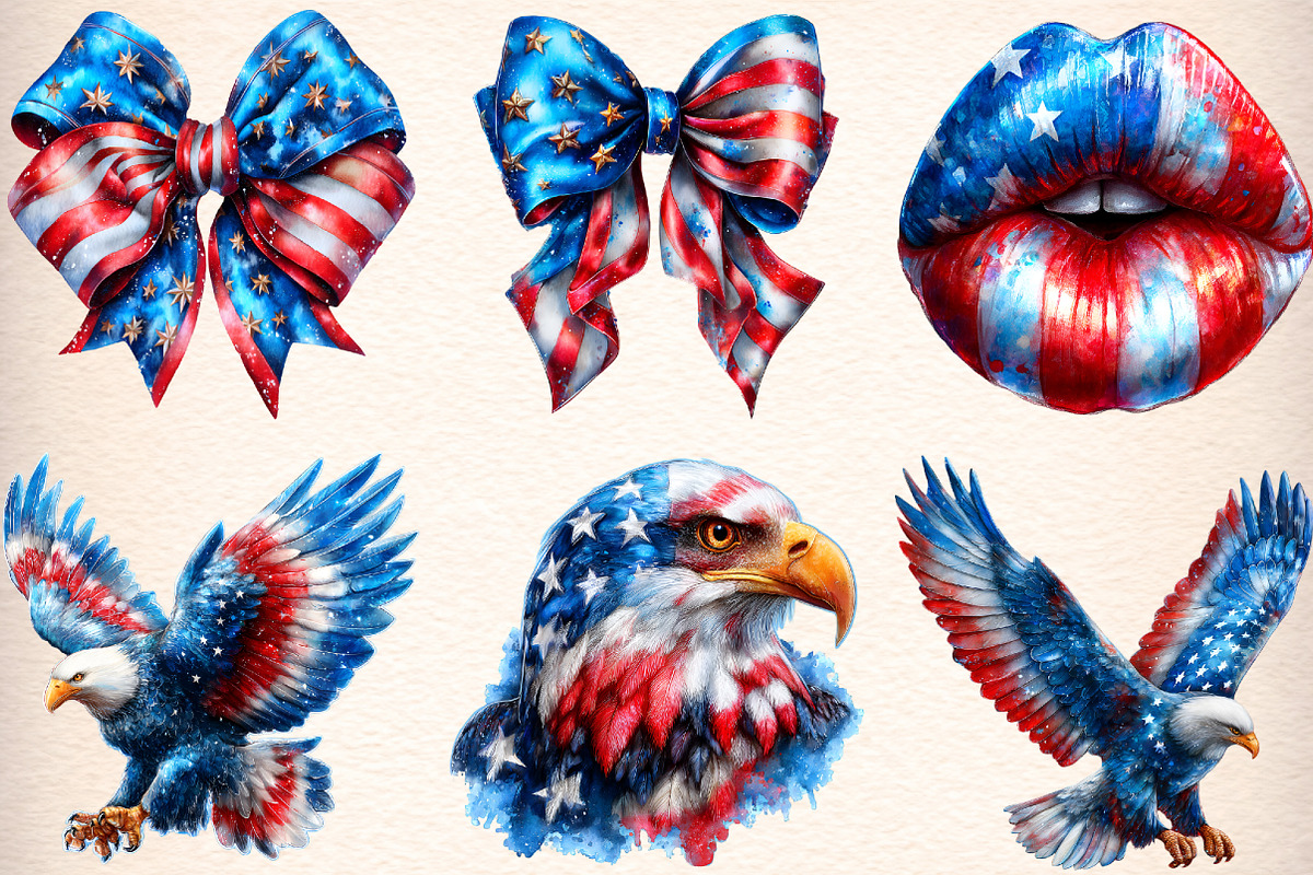Watercolor 4th Of July Clipart, an Illustration by Digital Artistic99 (Photo 2 of 9)