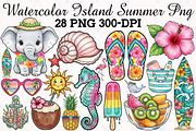 Watercolor Island Summer PNG Bundle, an Illustration by RobertsArt (Thumbnail 1 of 5)