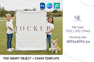 Throw Blanket Mockup Kids Textile