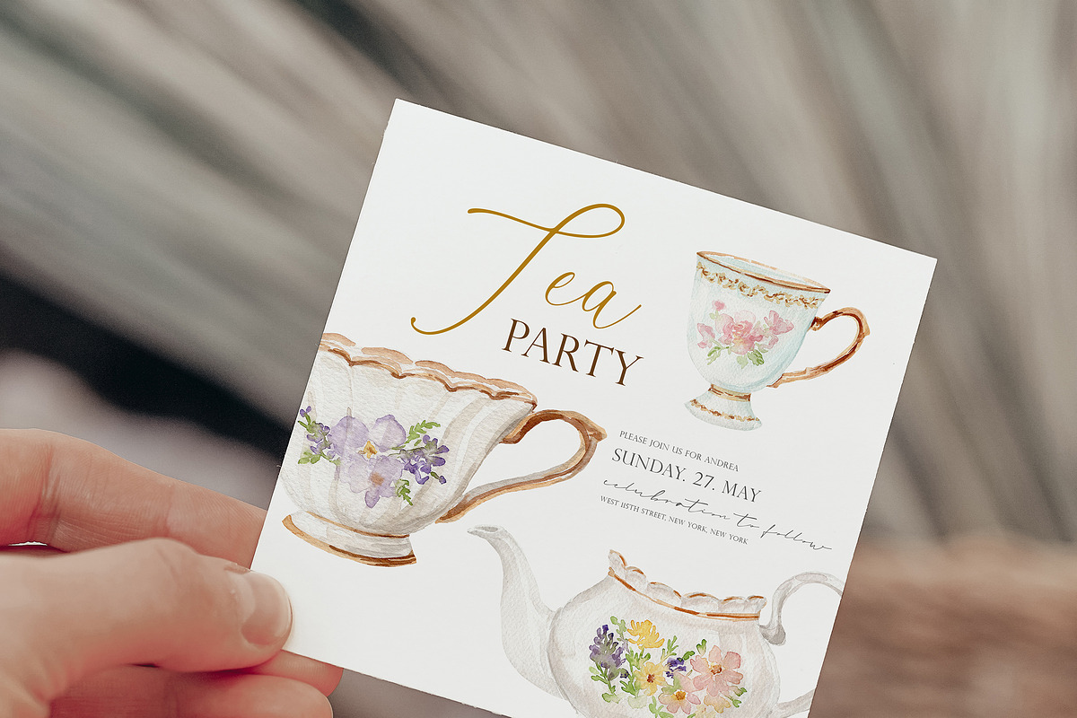 Watercolor Clipart - FLORAL TEATIME, a Decorative Illustration by Beigetime (Photo 2 of 9)