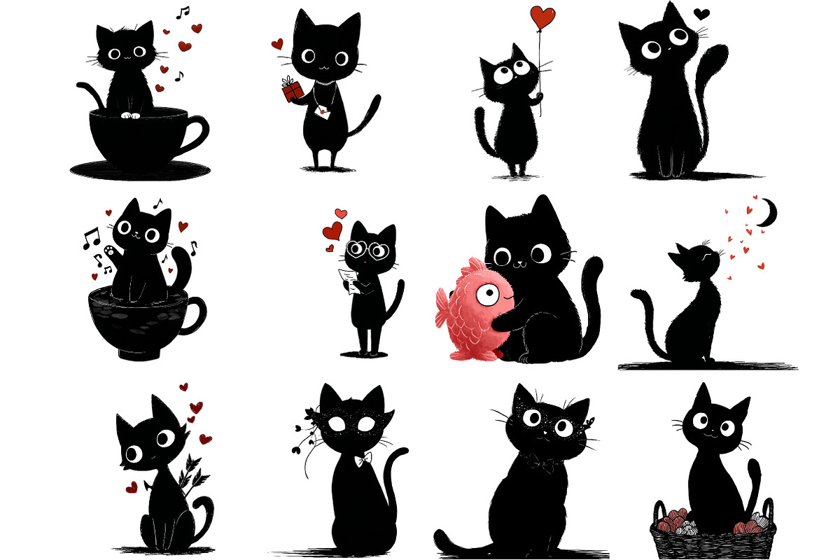 Whimsical Valentine Black Cat, an Illustration by DreamArtGraphic (Photo 2 of 4)