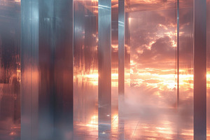 Futuristic Reflective Interior with Sunset Light and Metallic Co, an Abstract Photo by José Manuel Gelpi