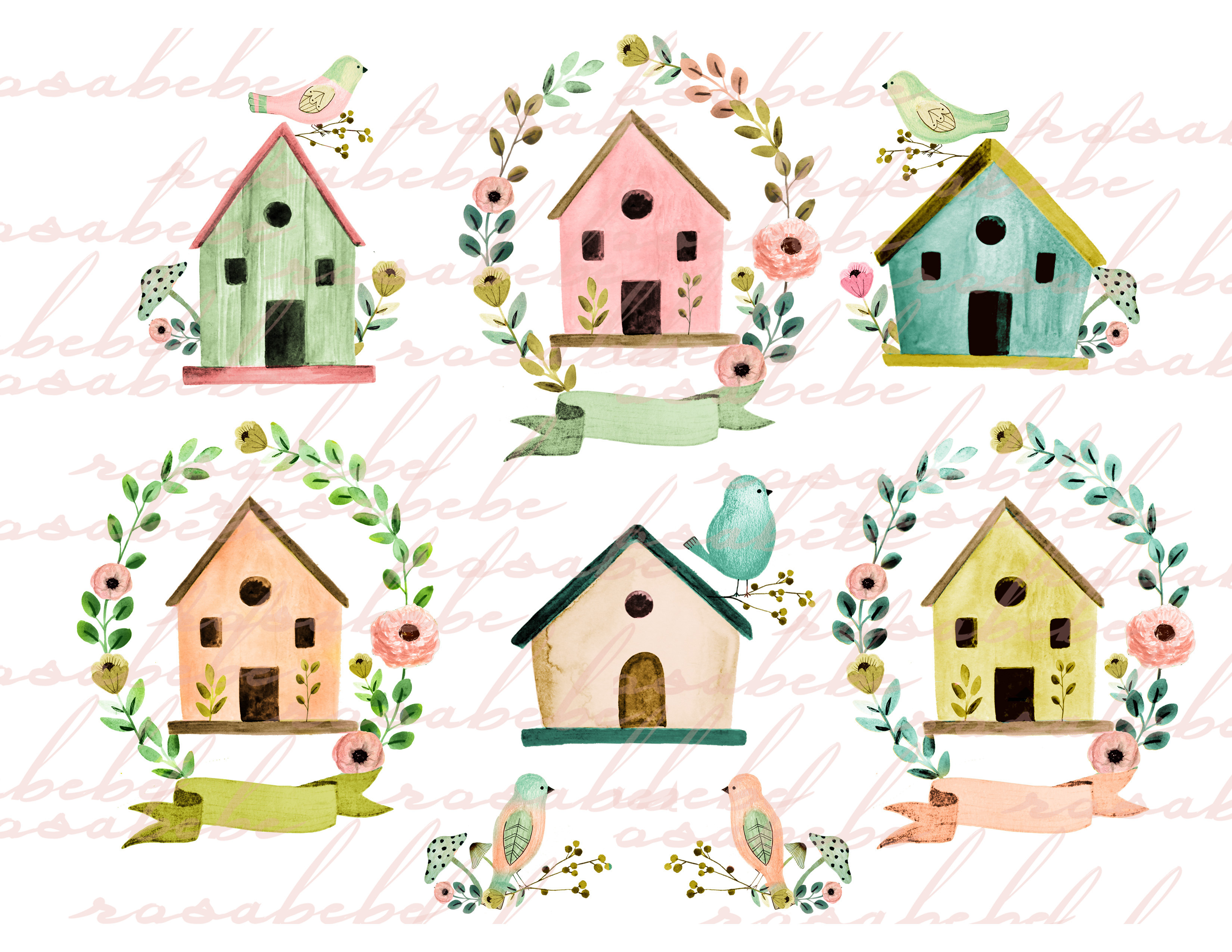 Bird Houses by Rosabebe  Creative Market