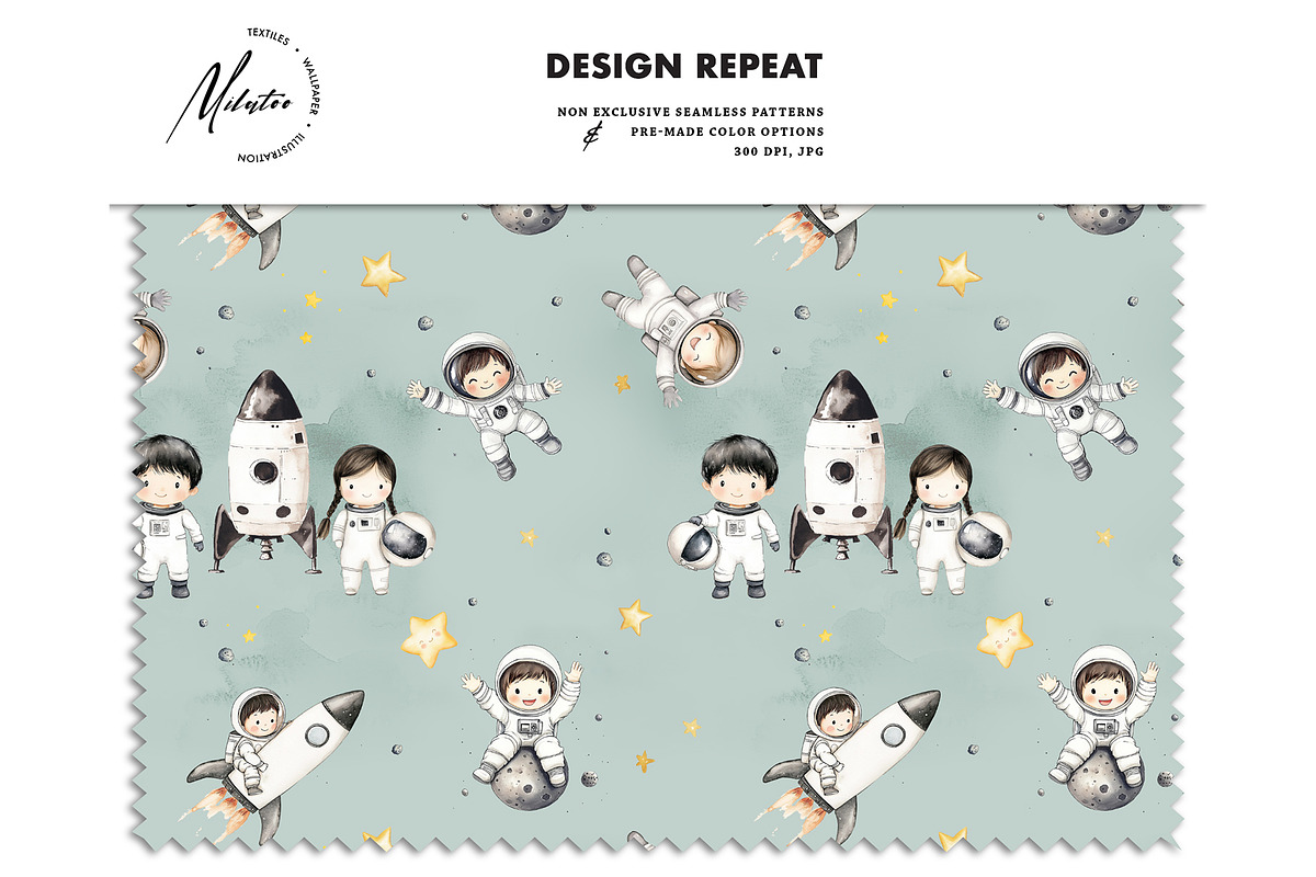 Little astronauts seamless pattern, a Pattern Graphic by Milatoo (Photo 6 of 7)