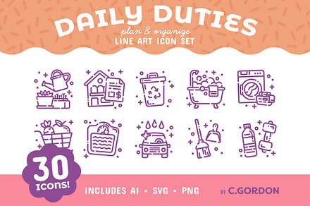 Daily Duties Line Art Icon Set
