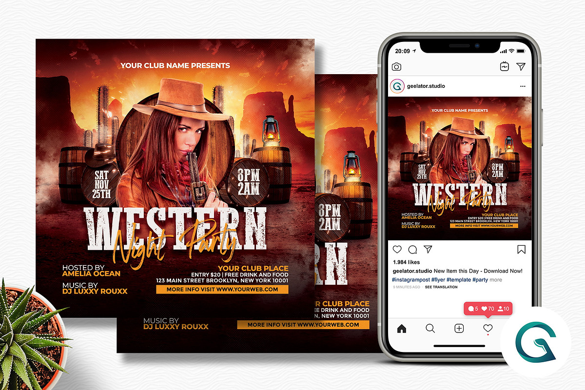 Western Party Flyer, a Flyer Template by Geelator Studio