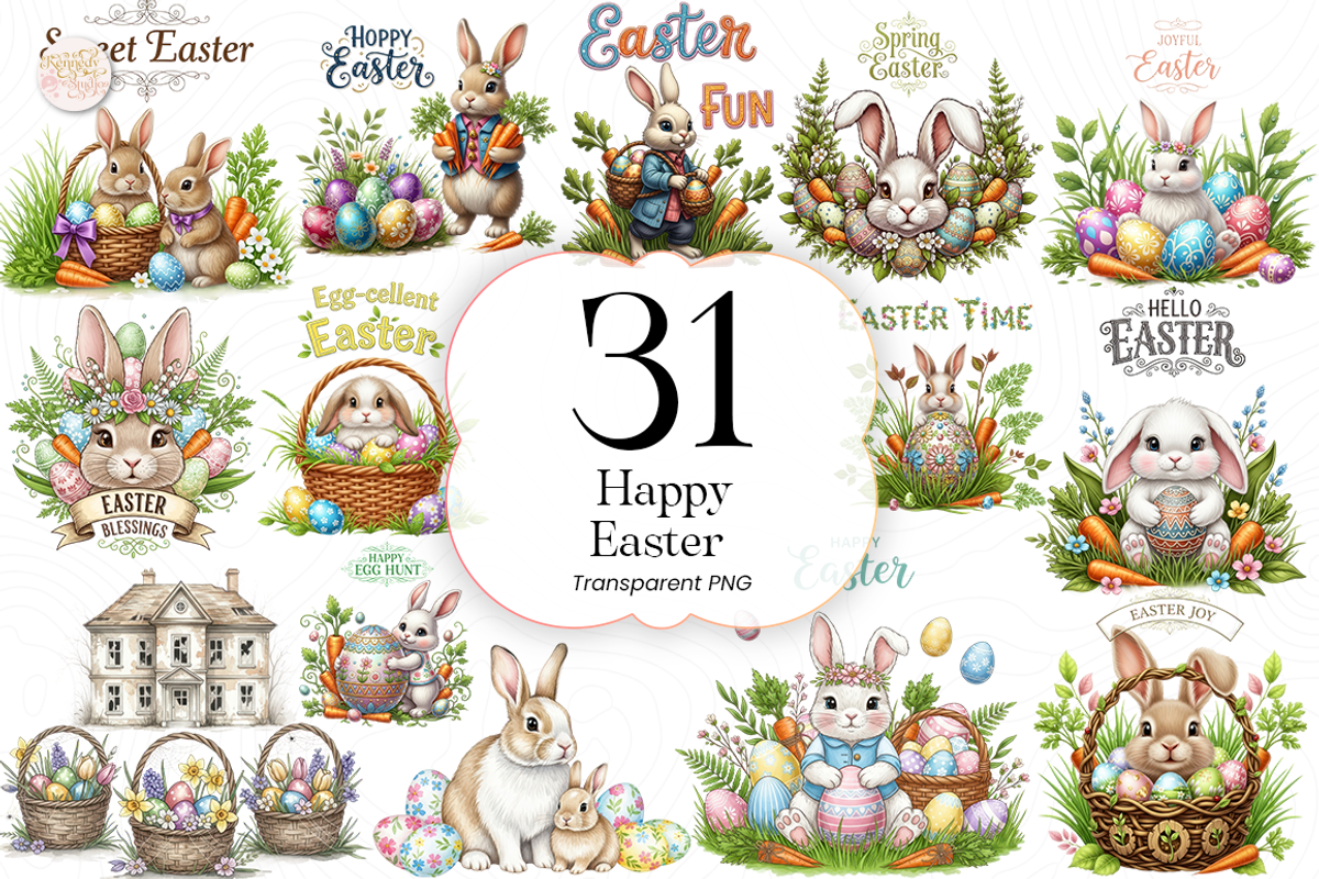Happy Easter PNG Clipart, Cute Bunny, an Animal Illustration by KennedyStudio (Photo 1 of 5)