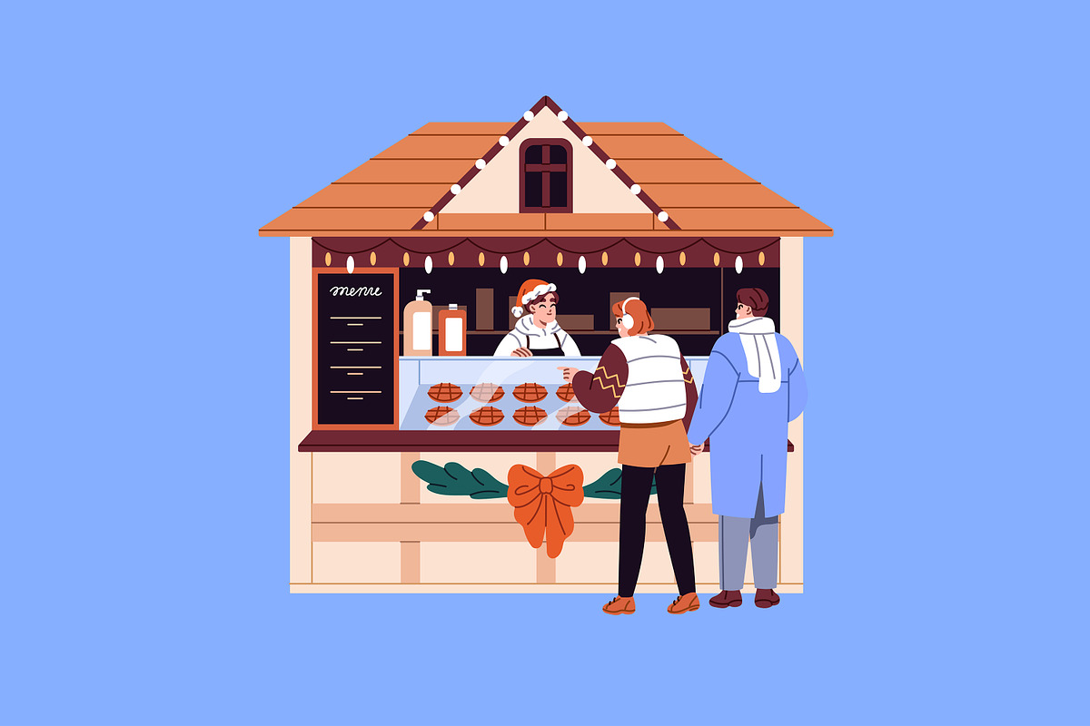 People at Christmas stalls set, a Seasonal Illustration by PaperTrident (Photo 2 of 10)