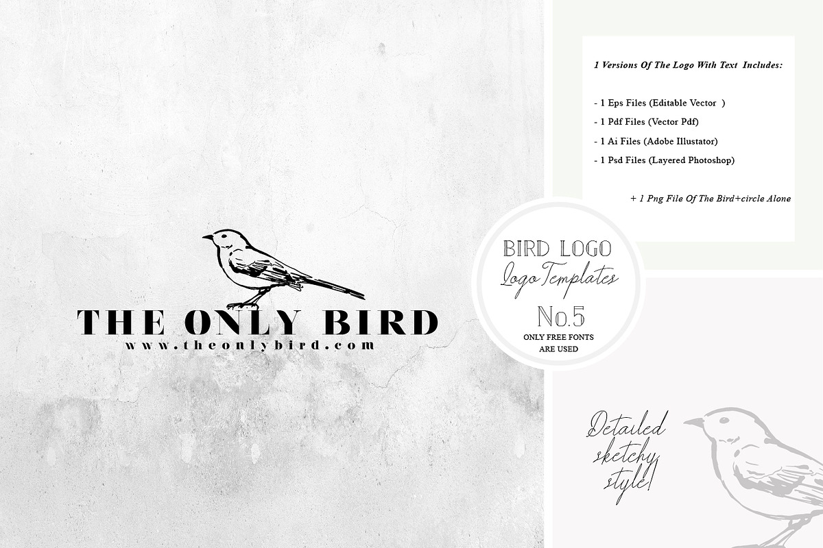 Bird Logo -Sketchy Artistic style 5, a Branding & Logo Template by Whimsical Logoshop