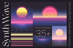 SYNTHWAVE 80s, 90s Retrowave Vector