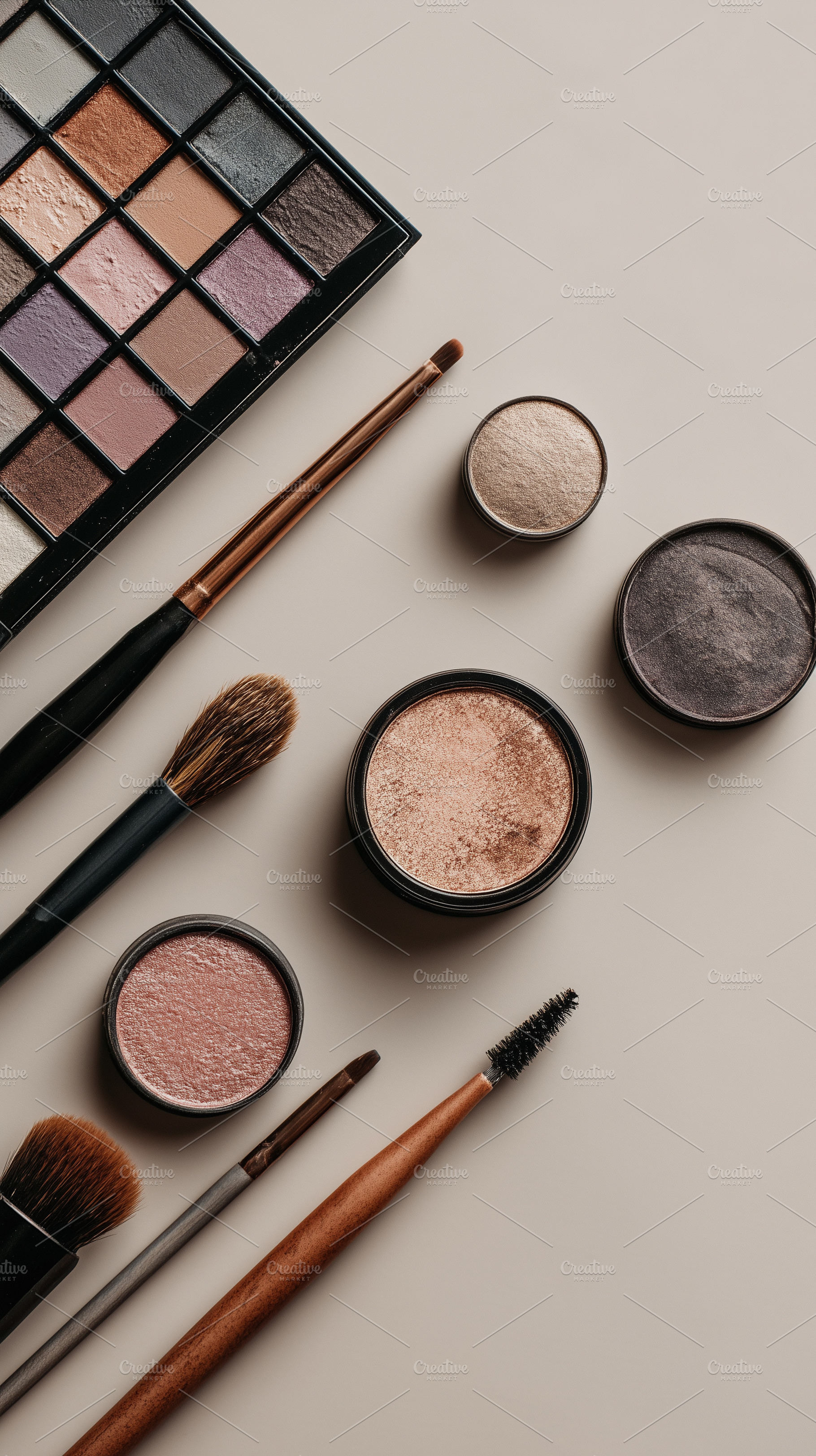 Flat lay of various makeup products, a Beauty & Fashion Photo by MistyDay