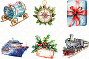 Christmas Travel Watercolour Clipart, an Illustration by Black Bird Studio (Thumbnail 6 of 6)