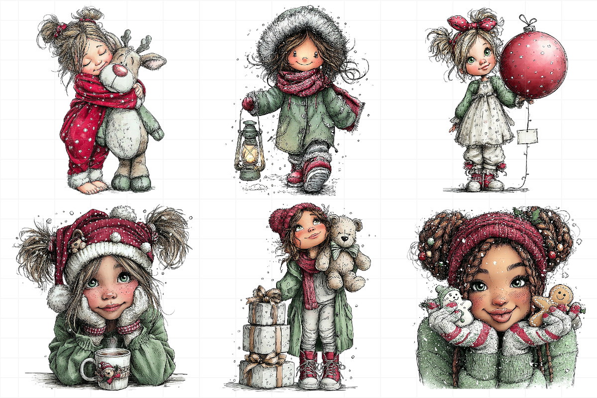 Whimsical Christmas Girl Clipart, an Illustration by Daily.Designs (Photo 4 of 8)
