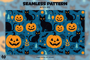 Cat And Pumpkin - Pattern Background