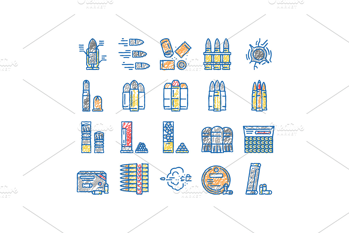 Bullet Ammunition set Icons hand, an Object Illustration by pikepicture