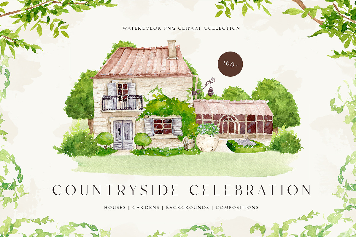 Watercolor countryside houses, a Decorative Illustration by MariGraphic boutique (Photo 1 of 13)