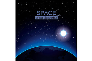 Earth with Stars and Sun. Space., an Illustration by Booblgum