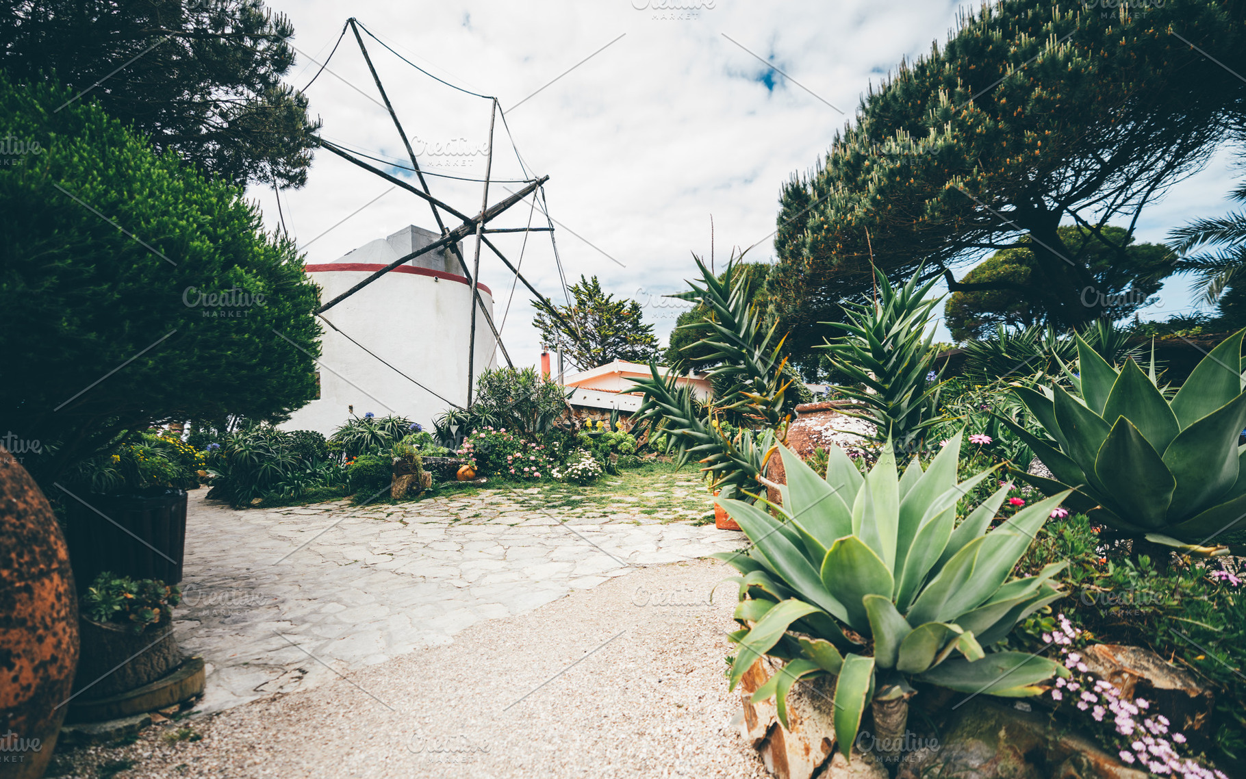 Wide-angle shot of garden, windmill, an Architecture Photo by SkyNext