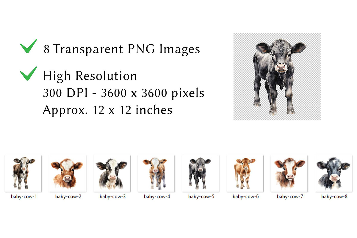 Baby Cow Watercolor Clipart, an Animal Illustration by milkghost (Photo 2 of 2)