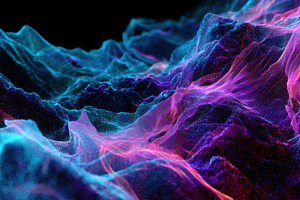 Abstract digital landscape glowing n, a Photo by Pixeness Studio