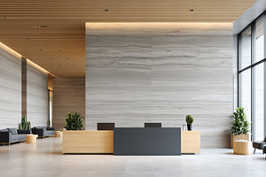 Modern office reception area with, an Architecture Photo by MistyDay