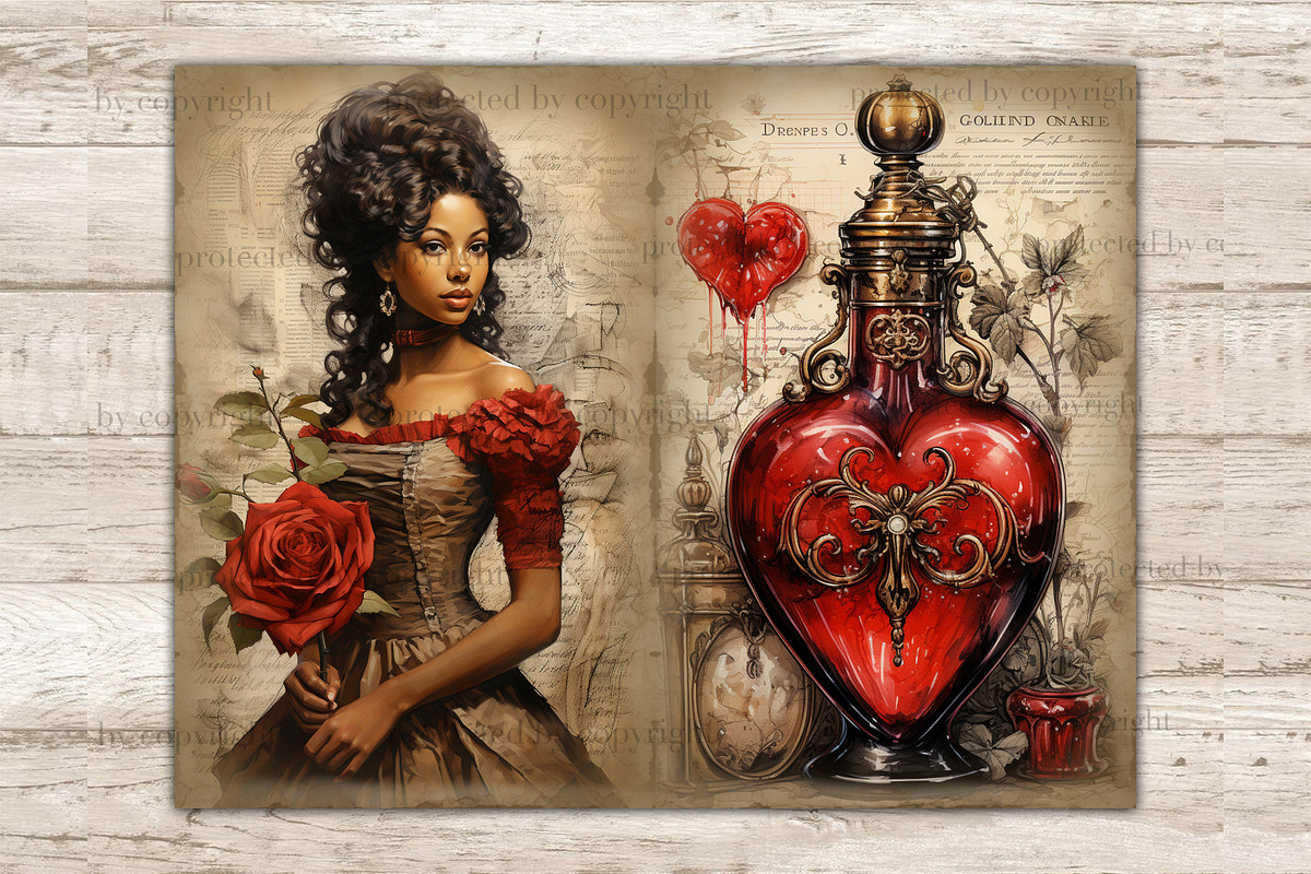 Valentines Day Junk Journal Paper, a Seasonal Illustration by GlamArtZhanna (Photo 2 of 9)