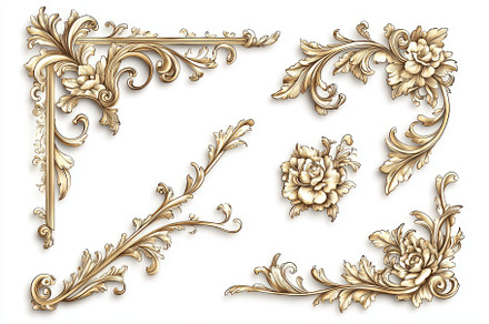 Elegant Gold Rococo Floral Ornaments, an Abstract Photo by Pixeness