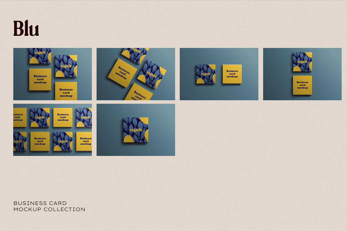 Square Blue Business Card Mockup, an Advertising Mockup by Sigelt (Photo 2 of 9)