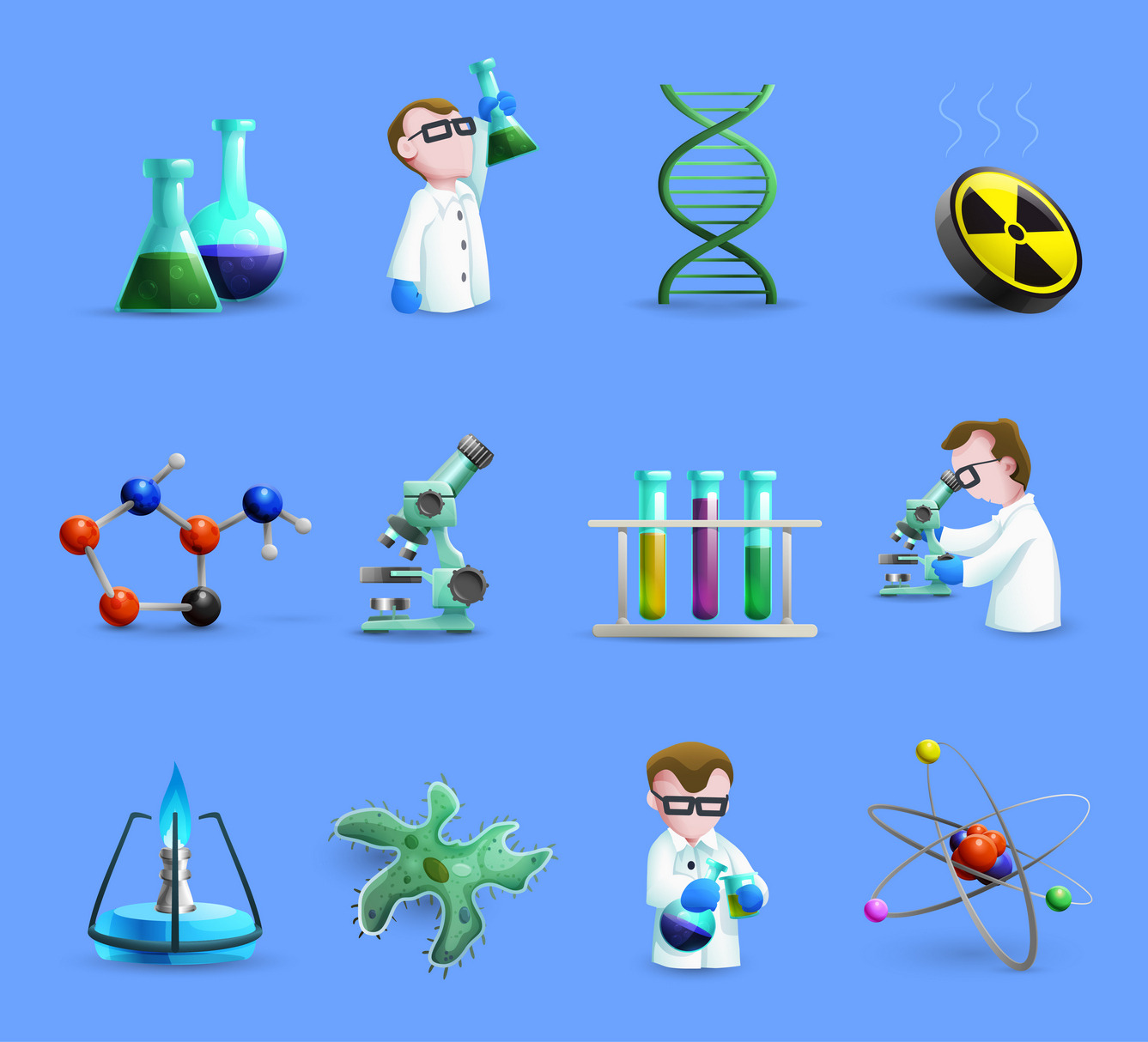 Science laboratory equipment icons, an Icon by Macrovector | Creative ...