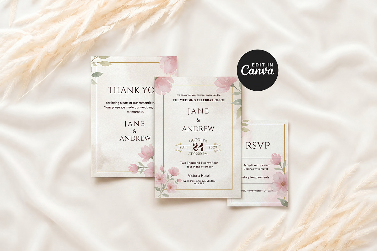 Pink Floral Wedding Invitation Suite, an Invitation Template by Arslan (Photo 6 of 6)