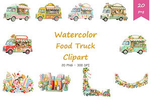 Watercolor Food Truck Clipart