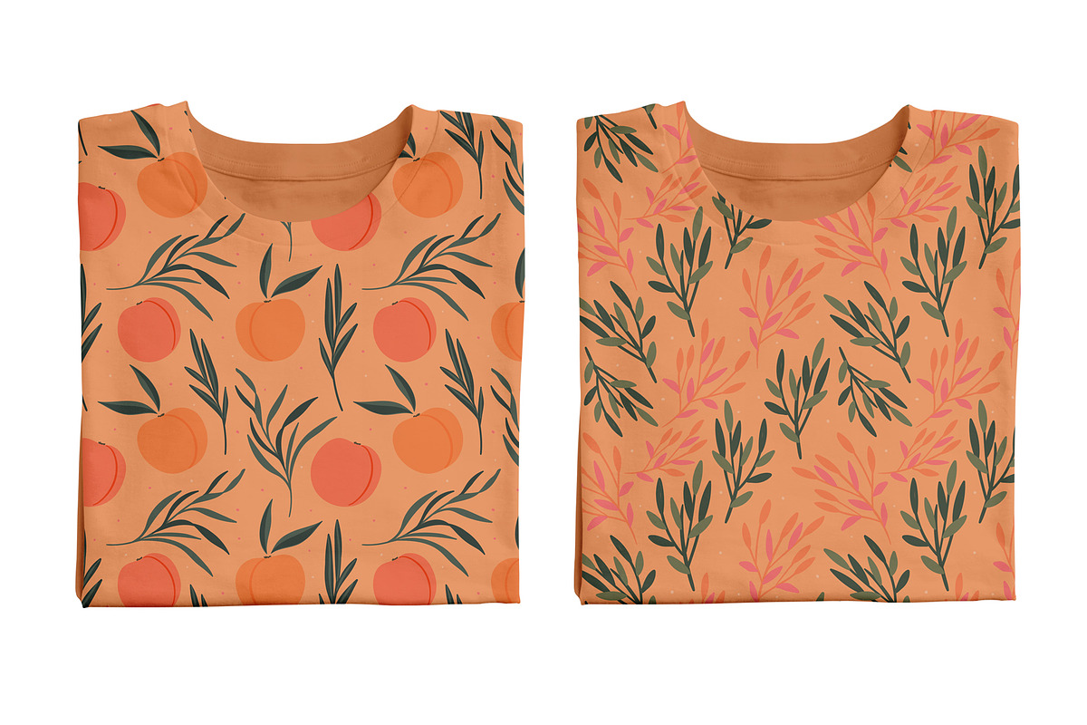 Peaches and leaves seamless pattern, a Pattern Graphic by hanifa_design (Photo 3 of 5)