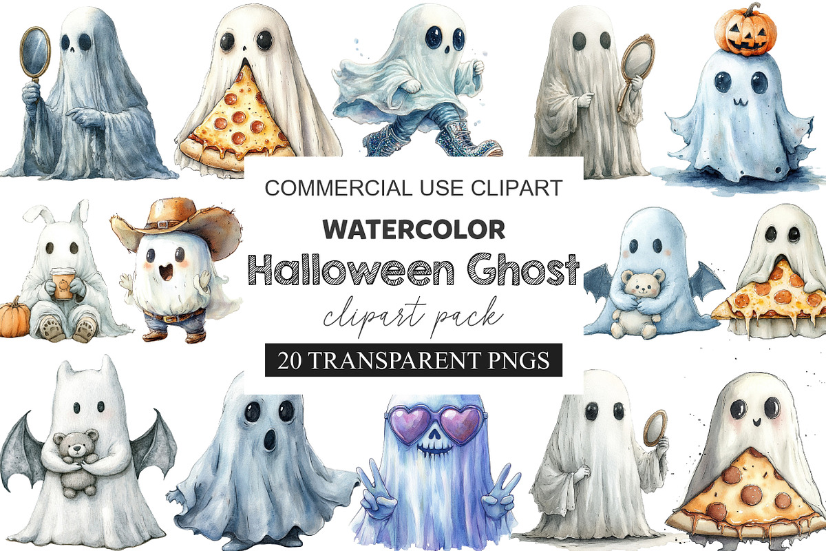 Funny Halloween Ghost Clipart, a Work Illustration by cherrydesign (Photo 1 of 3)
