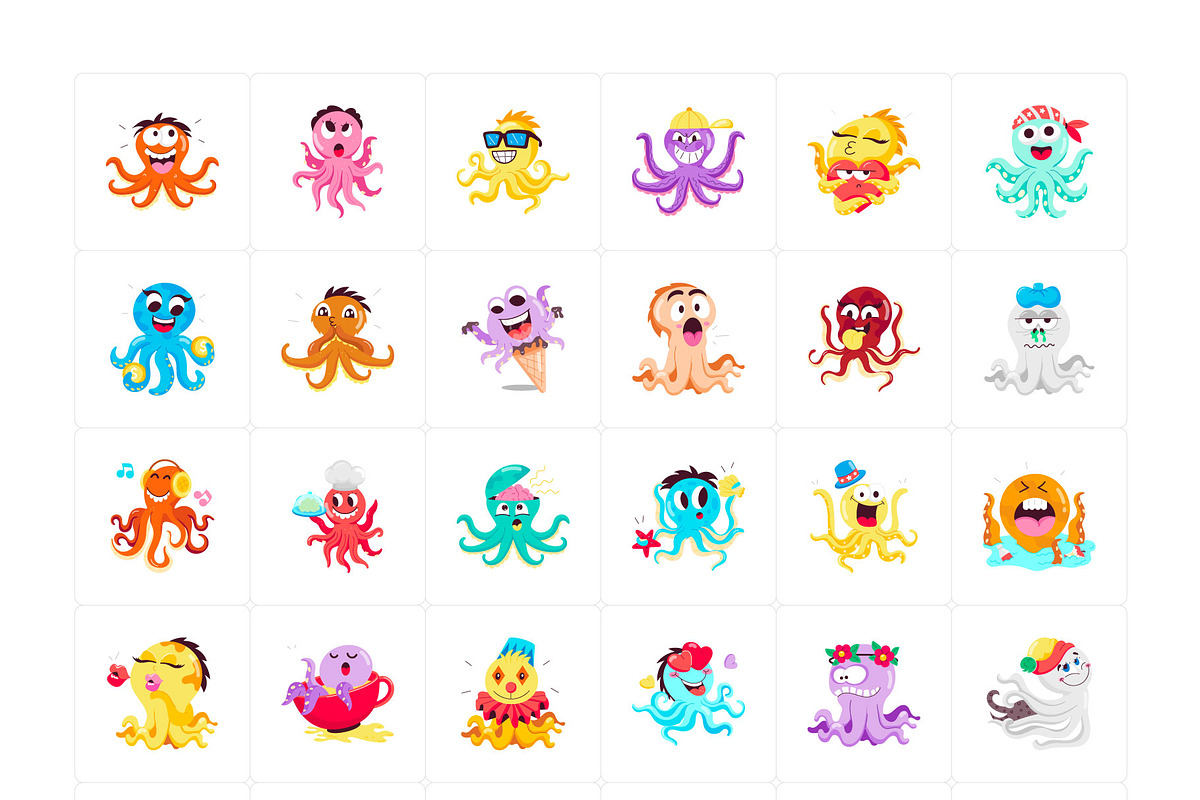 Octopus Cartoon Sticker Set, an Emoji Icon by Vectors Market (Photo 5 of 6)