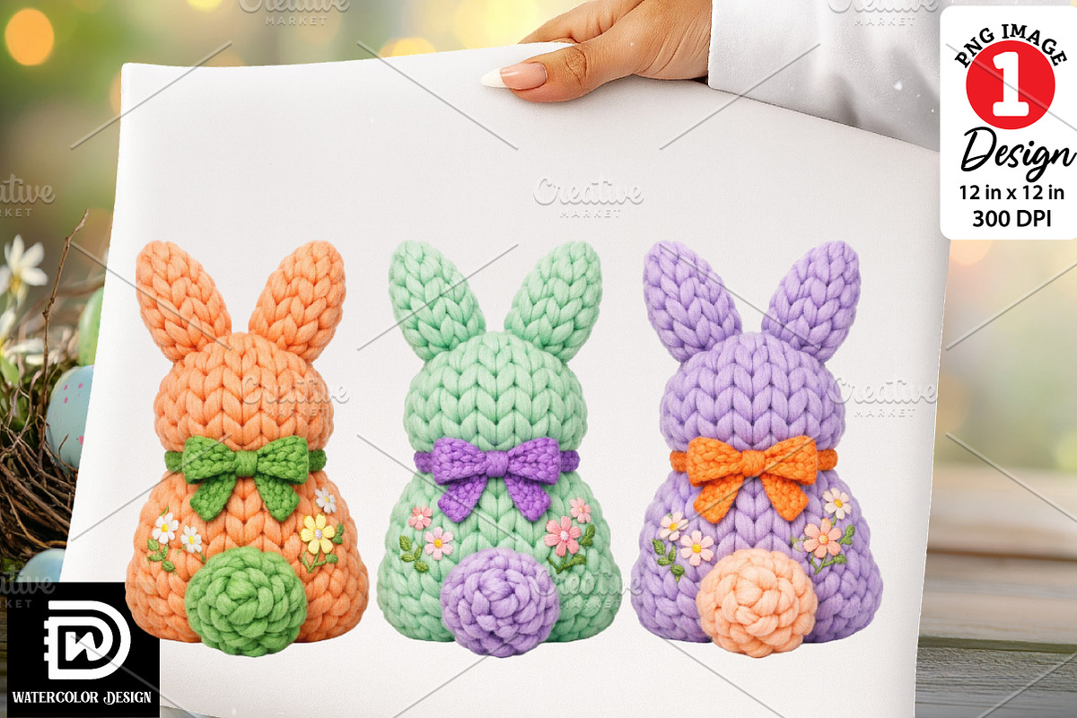 Faux Yarn Easter Bunnies png, an Illustration by Watercolor design (Photo 1 of 6)