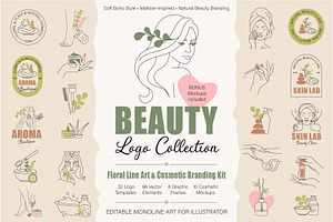 Floral Line Art Beauty Branding Kit, a Branding & Logo Template by Lettering_Logo
