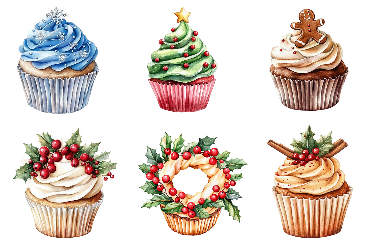 Christmas Cupcake Sublimation Clipar, an Illustration by DreamArtGraphic (Photo 3 of 5)