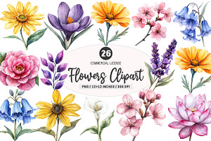 Watercolor Flowers Clipart Bundle, an Illustration by SinaCreation