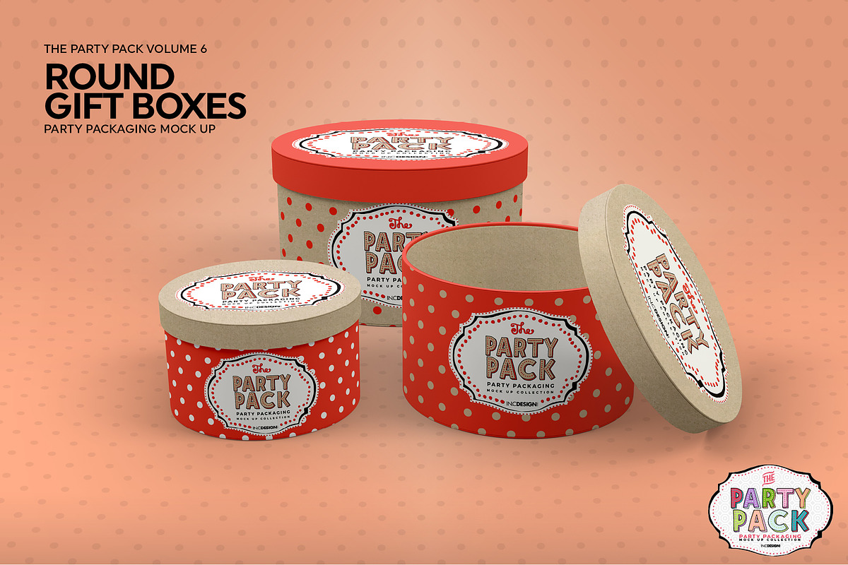 Round Gift Boxes Packaging Mockup, a Product Mockup by INCDesign (Photo 3 of 7)