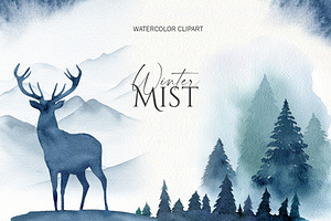 Winter forest watercolor clipart